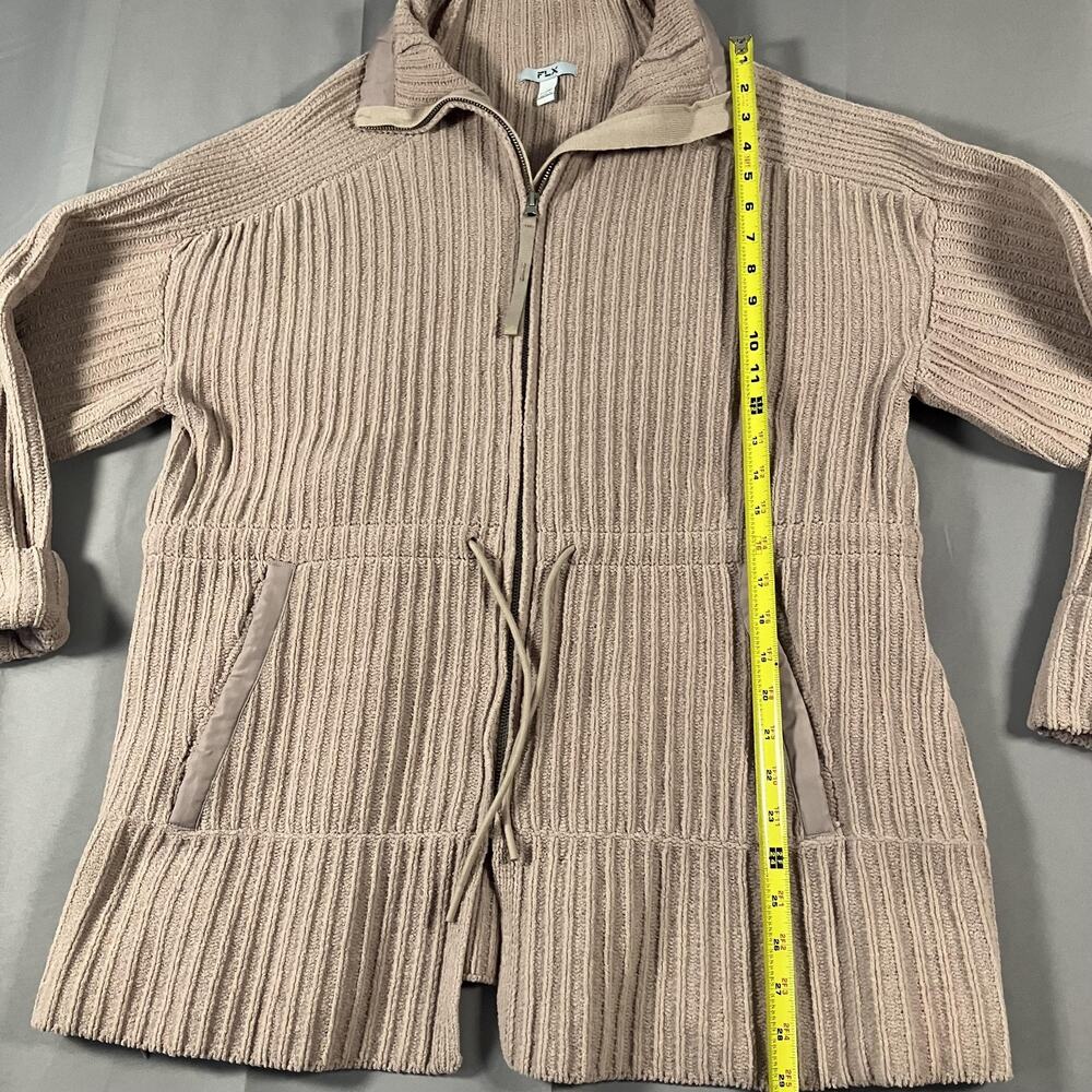 FLX Sweater Jacket Womens XL Tan Full Zip Ribbed‎ Knit Polyester Drawstring - Picture 5 of 15